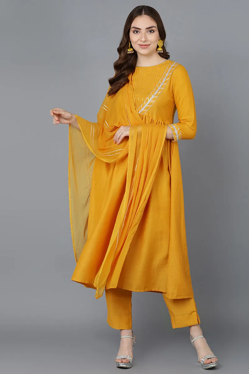 Mustard Poly Silk Flared Suit Set