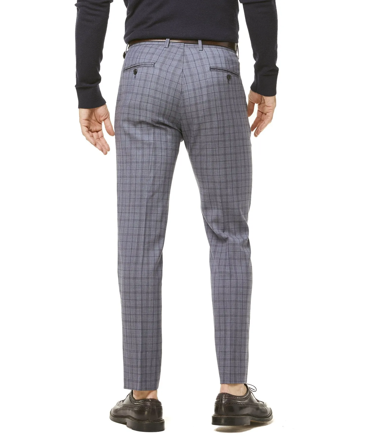 Navy and Grey Tropical Wool Plaid Sutton Suit Trouser