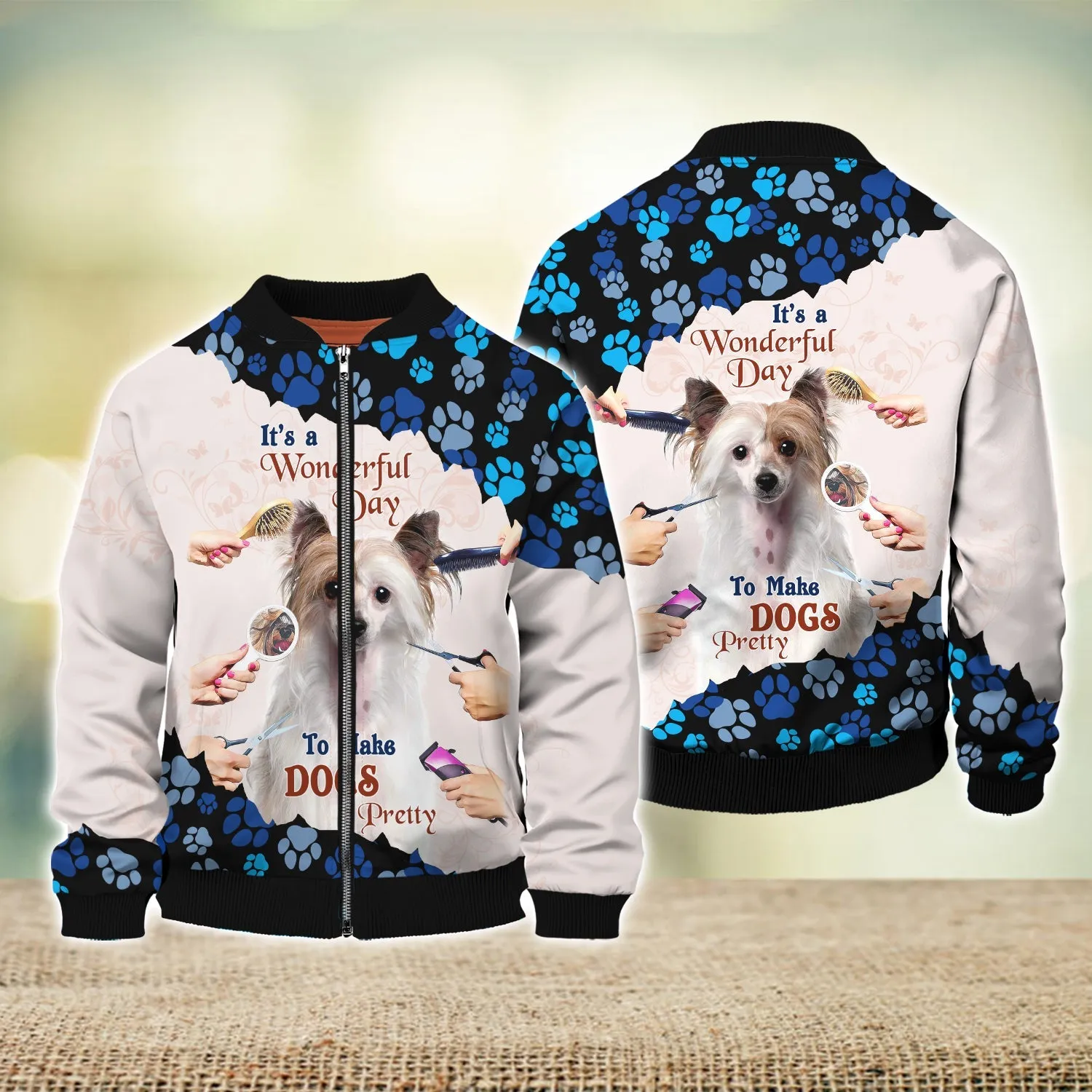 New Version Paw Pet Groomer Uniform Blue Salon Pet Groomer Personalized Name 3D Sweatshirt