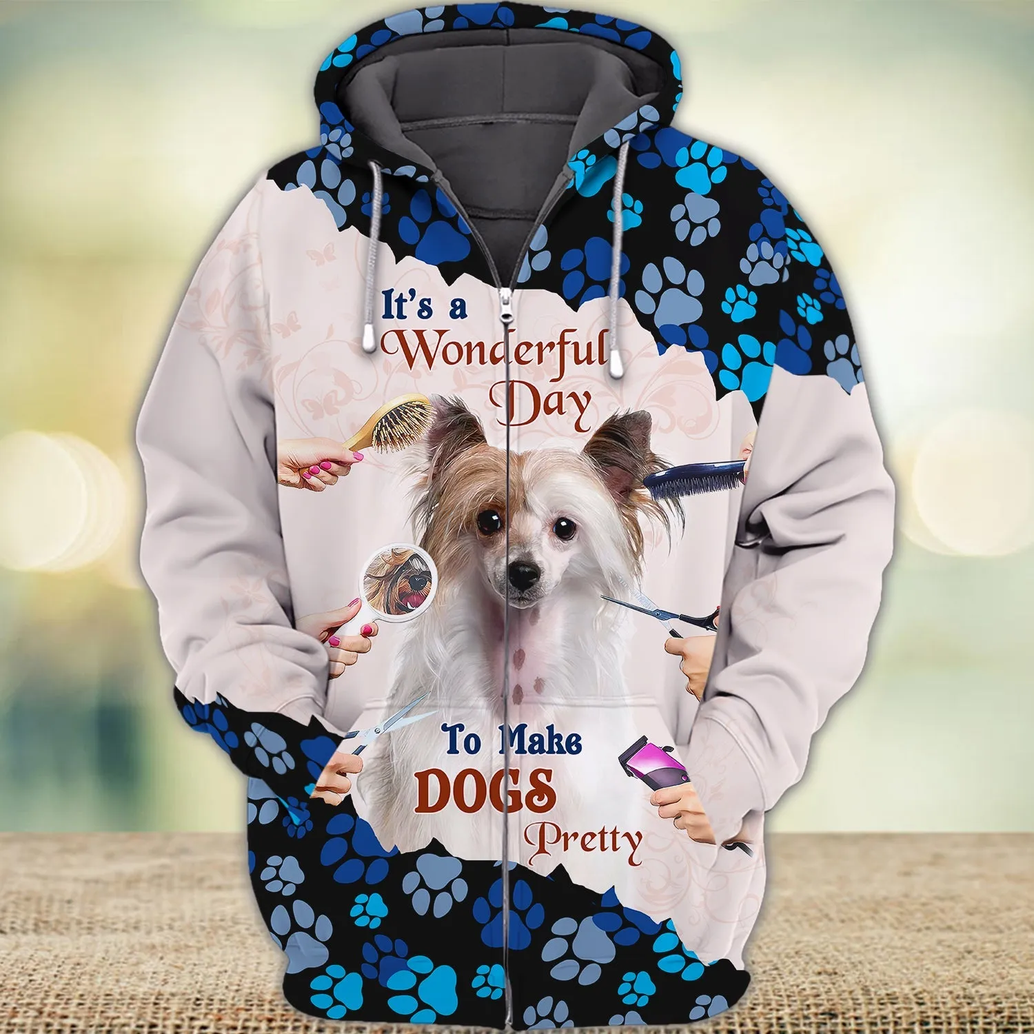 New Version Paw Pet Groomer Uniform Blue Salon Pet Groomer Personalized Name 3D Sweatshirt