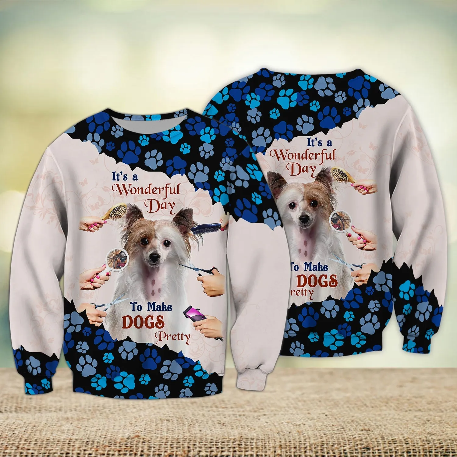 New Version Paw Pet Groomer Uniform Blue Salon Pet Groomer Personalized Name 3D Sweatshirt