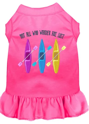 Not All Who Wander Embroidered Dog Dress Bright Pink Sm (10)