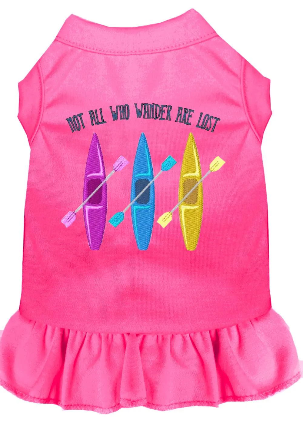 Not All Who Wander Embroidered Dog Dress Bright Pink Sm (10)