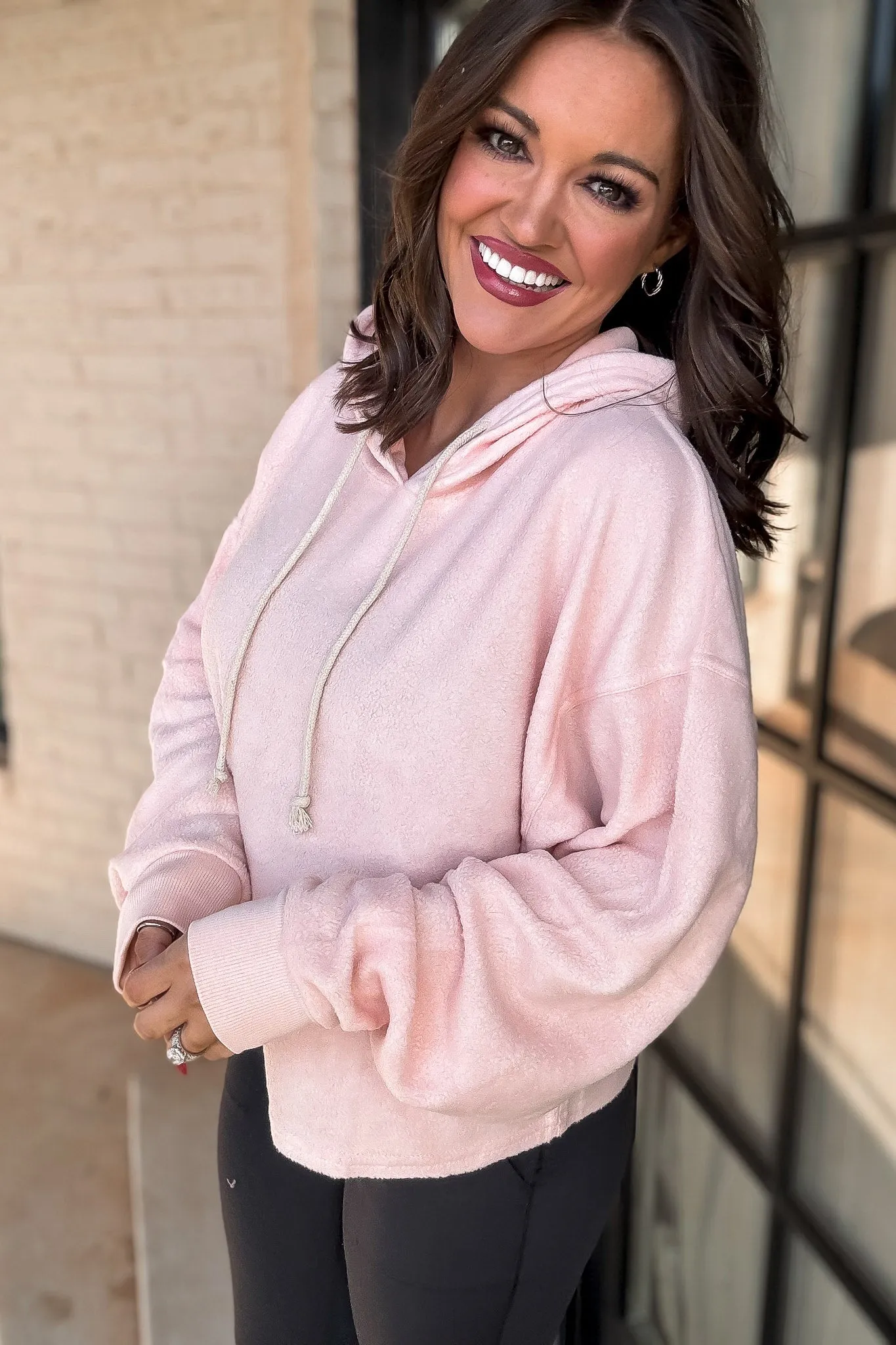 Oversized Balloon Pale Pink Sleeve Hoodie