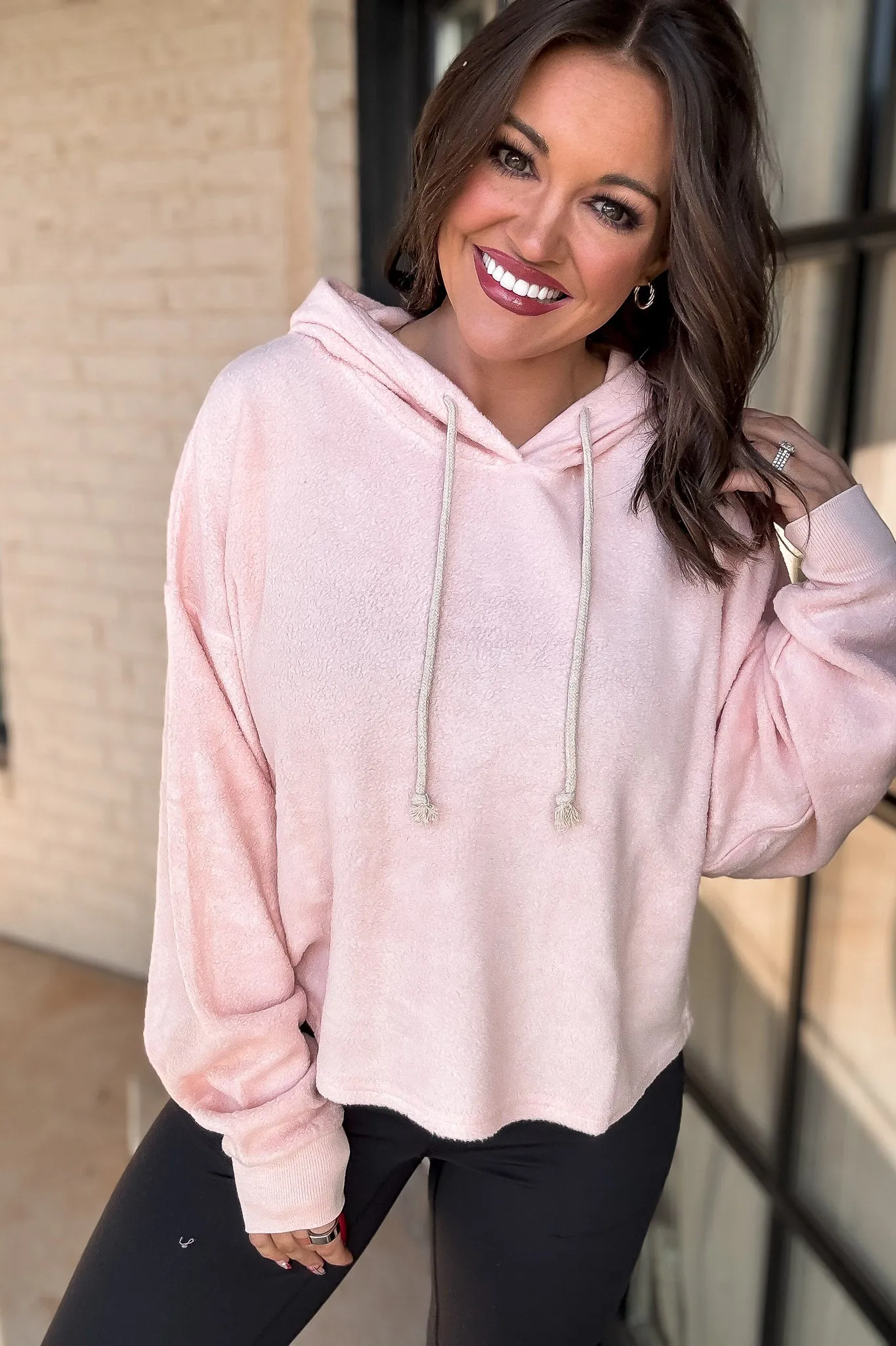 Oversized Balloon Pale Pink Sleeve Hoodie