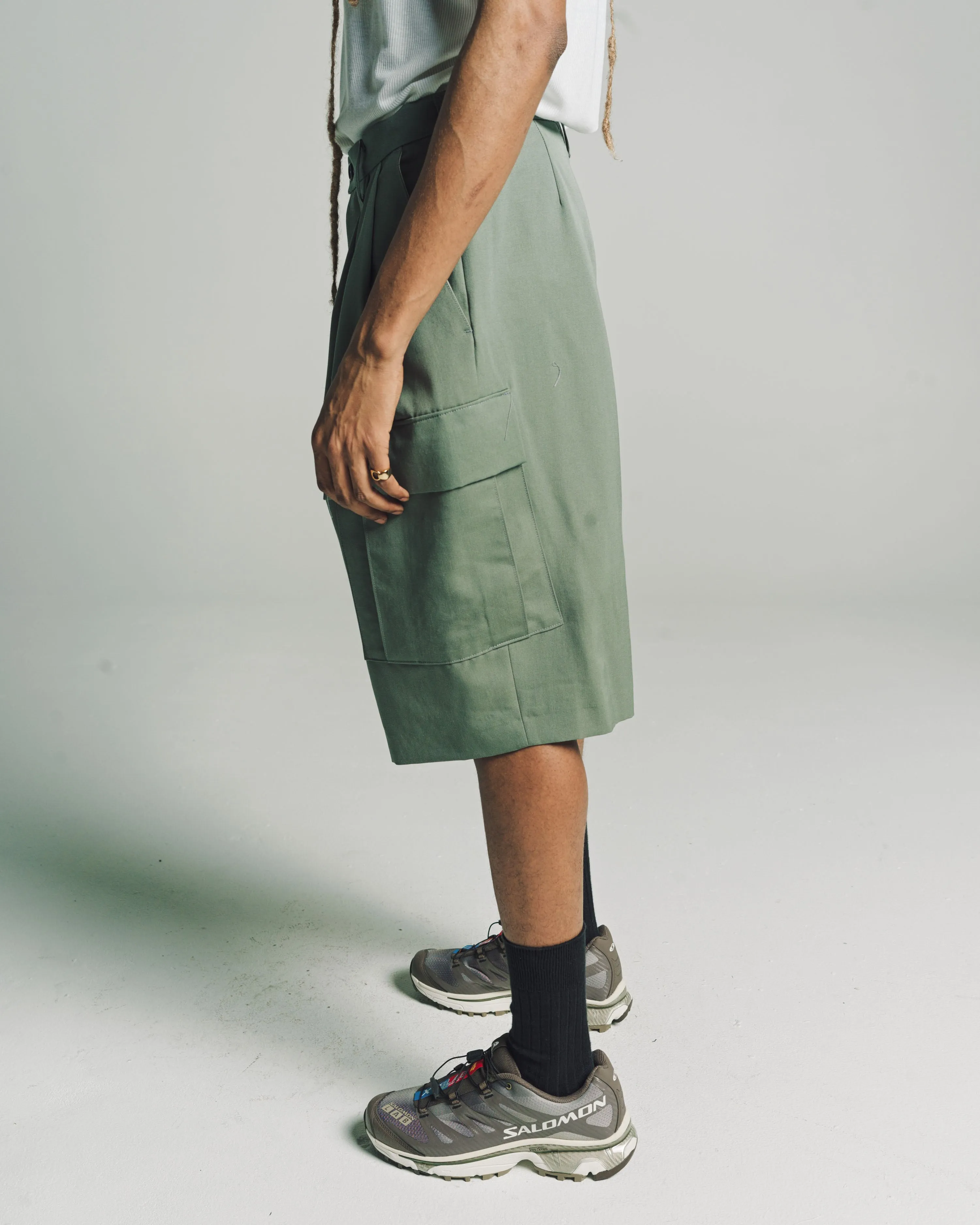 Petrol Wool Cargo Suit Shorts