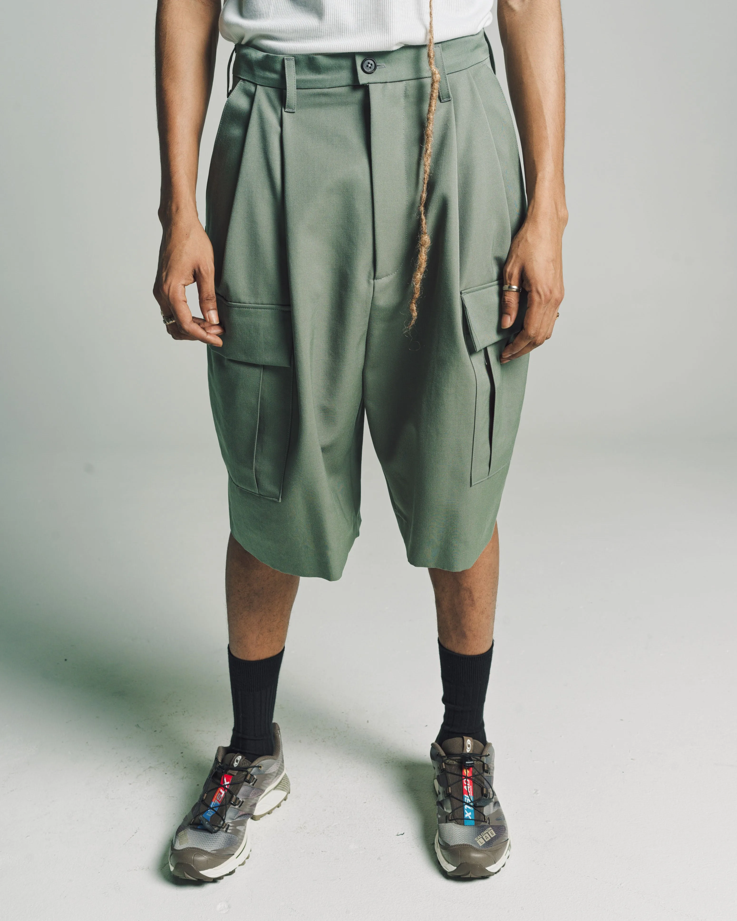 Petrol Wool Cargo Suit Shorts