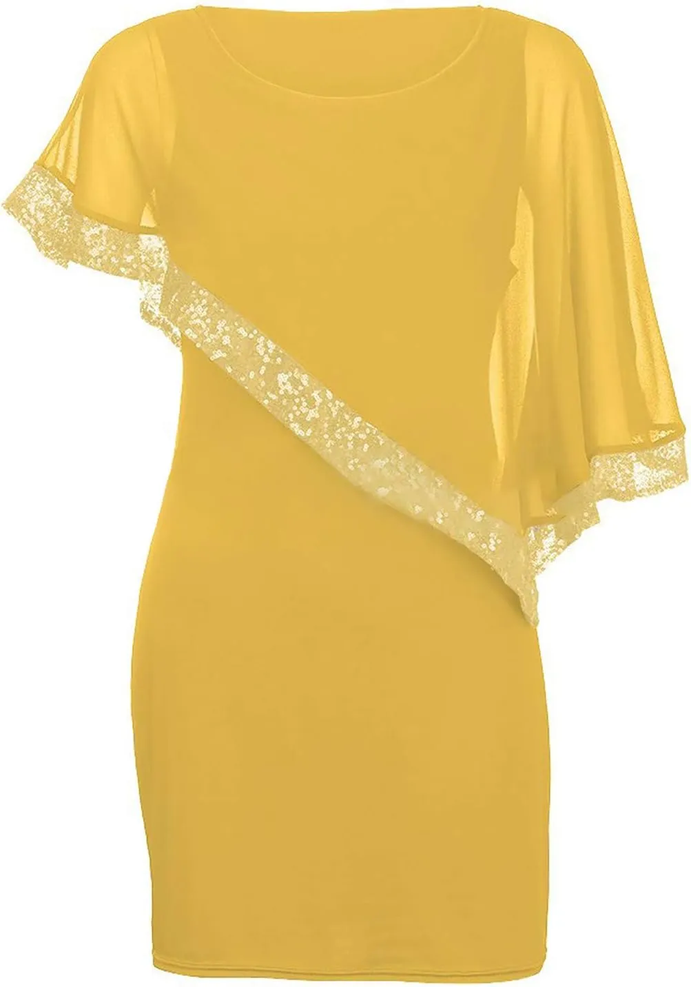 Plus Size Women Dresses Casual Chiffon Overlay Mini Dress Ladder Cut Sequins Evening Dress for Cocktail Party