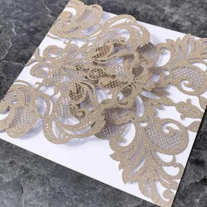 Rococo Glitter Wedding Invitation - Champagne Gold Glitter