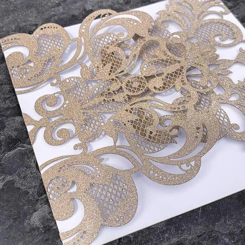 Rococo Glitter Wedding Invitation - Champagne Gold Glitter