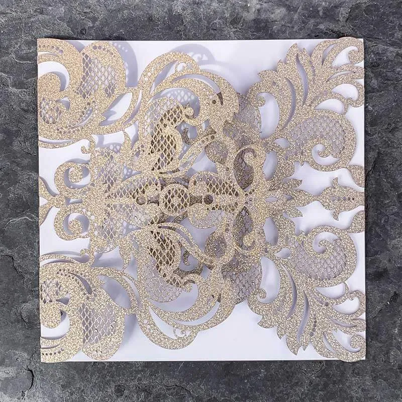 Rococo Glitter Wedding Invitation - Champagne Gold Glitter