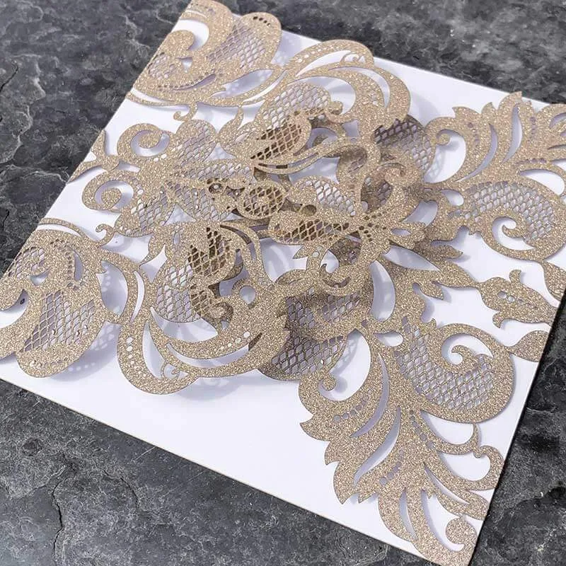 Rococo Glitter Wedding Invitation - Champagne Gold Glitter