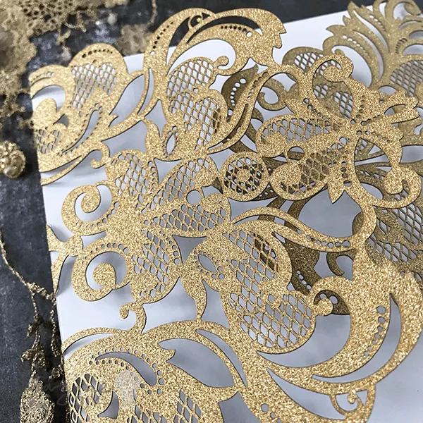 Rococo Glitter Wedding Invitation -  Gold