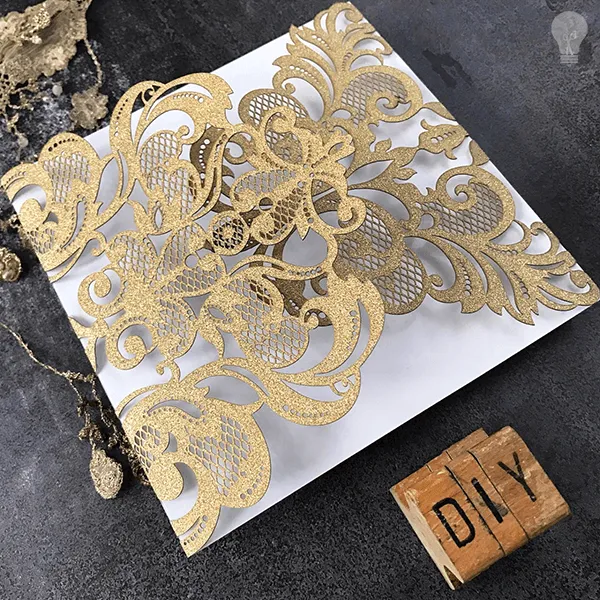 Rococo Glitter Wedding Invitation -  Gold