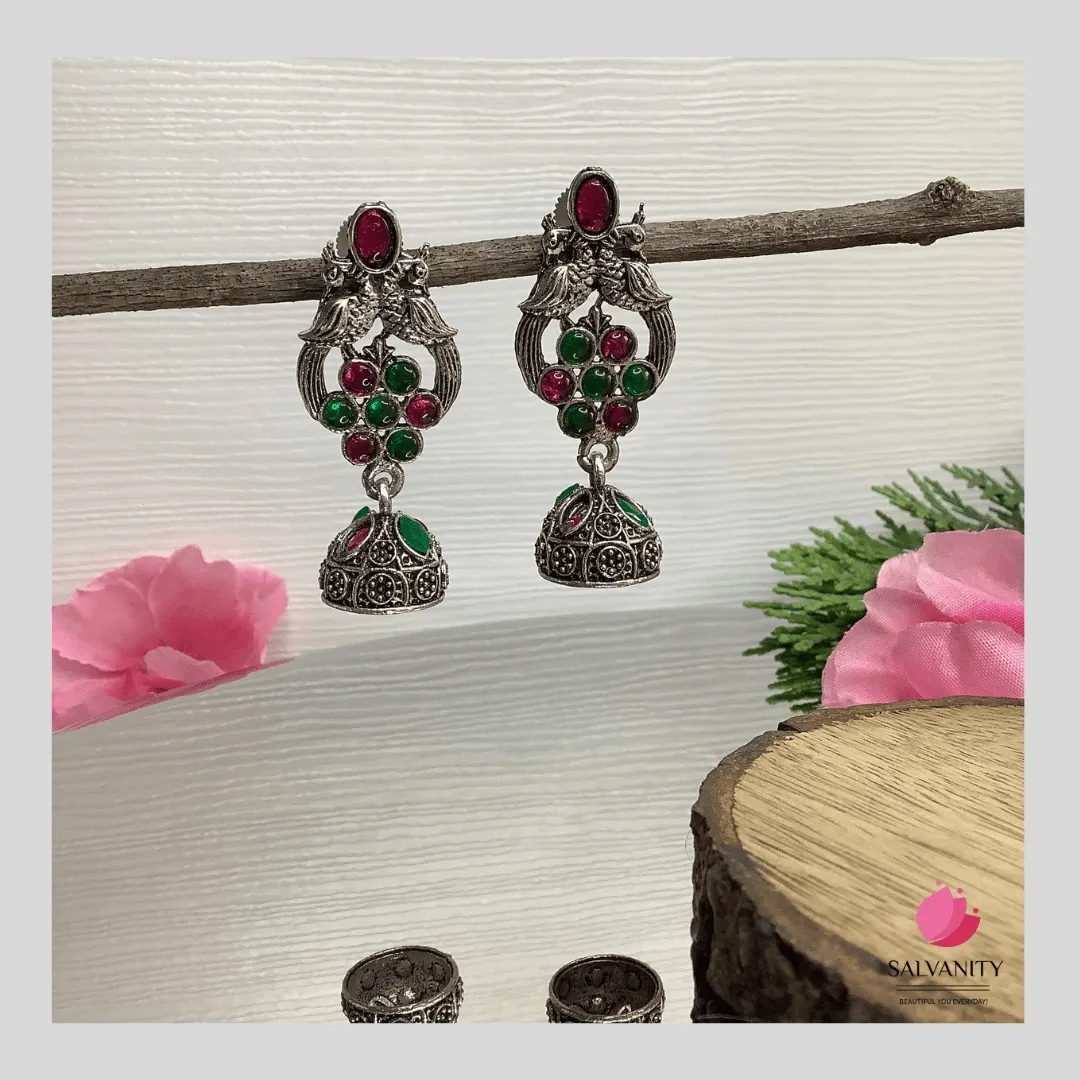 Salvanity German Silver Double Bird Jhumki Small