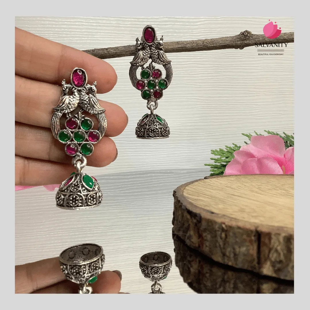 Salvanity German Silver Double Bird Jhumki Small