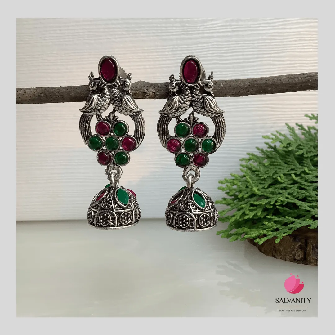Salvanity German Silver Double Bird Jhumki Small
