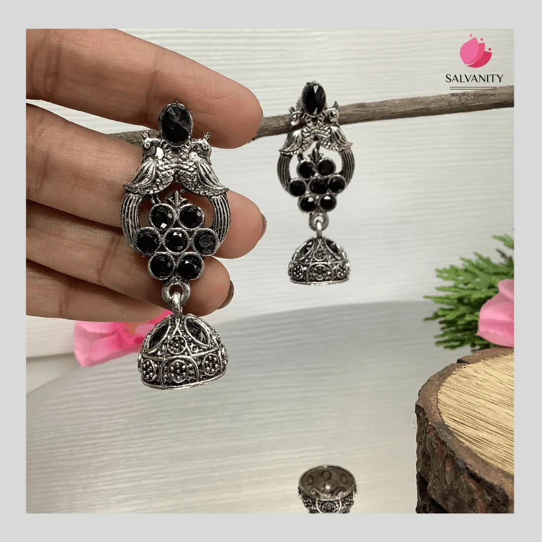 Salvanity German Silver Double Bird Jhumki Small
