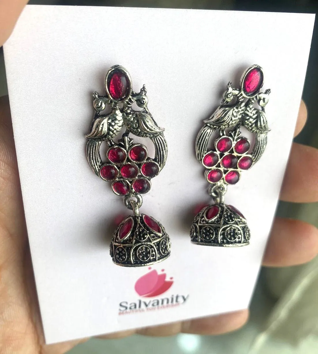 Salvanity German Silver Double Bird Jhumki Small