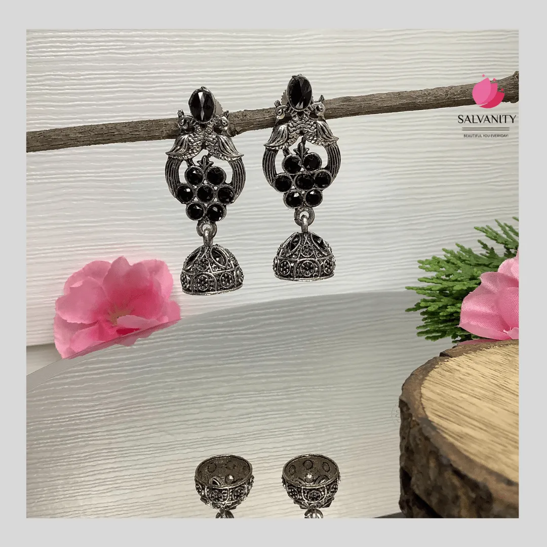 Salvanity German Silver Double Bird Jhumki Small