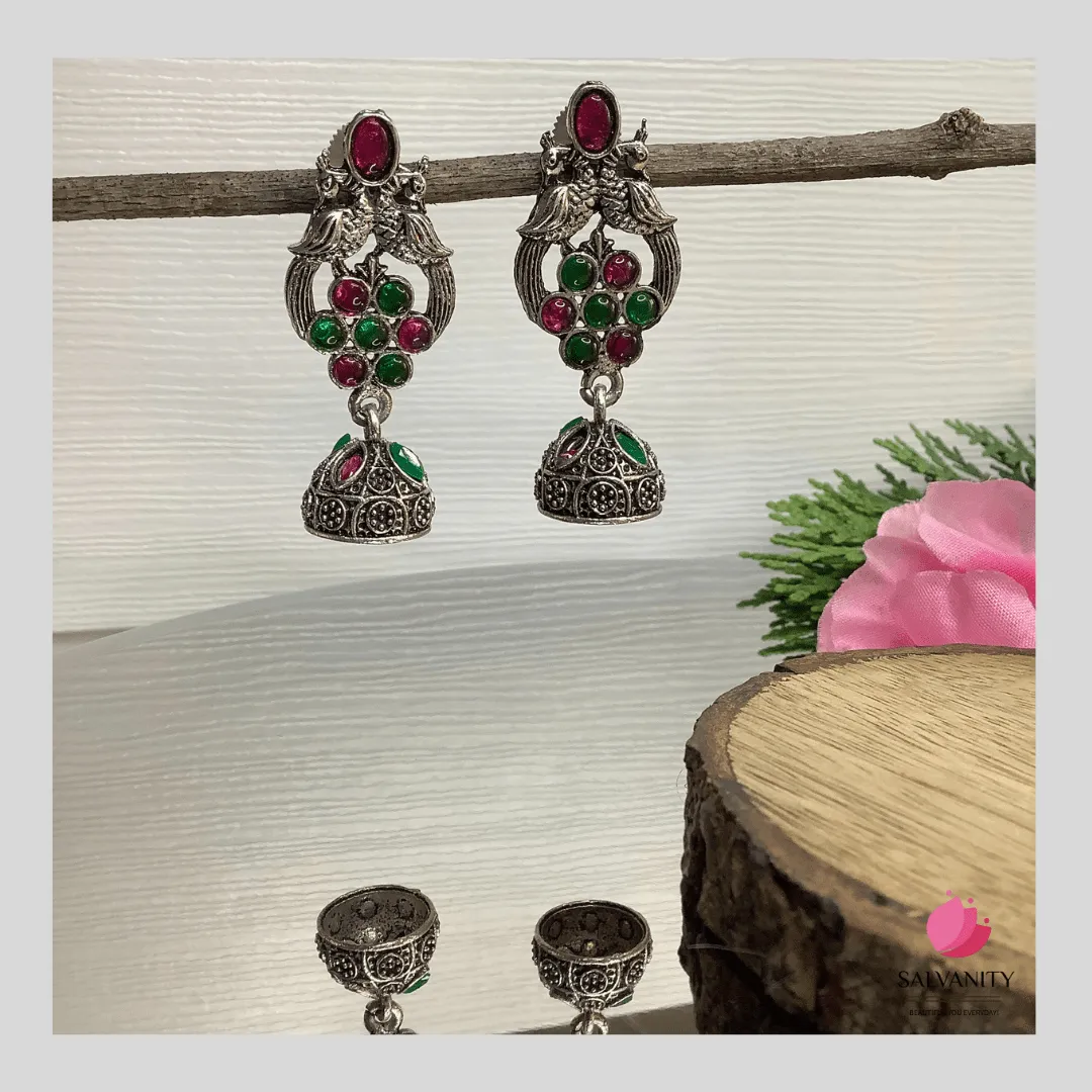 Salvanity German Silver Double Bird Jhumki Small