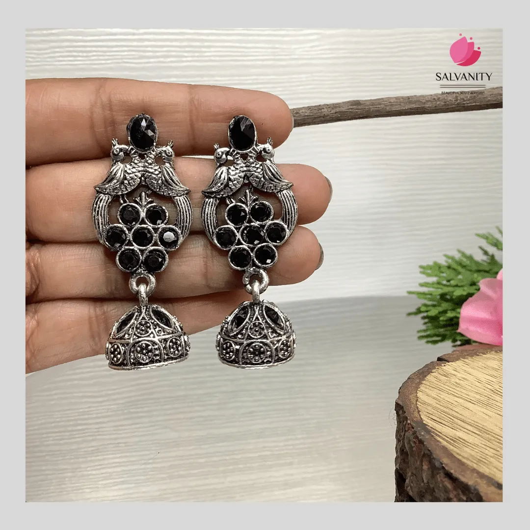 Salvanity German Silver Double Bird Jhumki Small