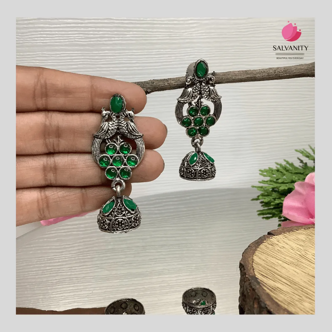 Salvanity German Silver Double Bird Jhumki Small