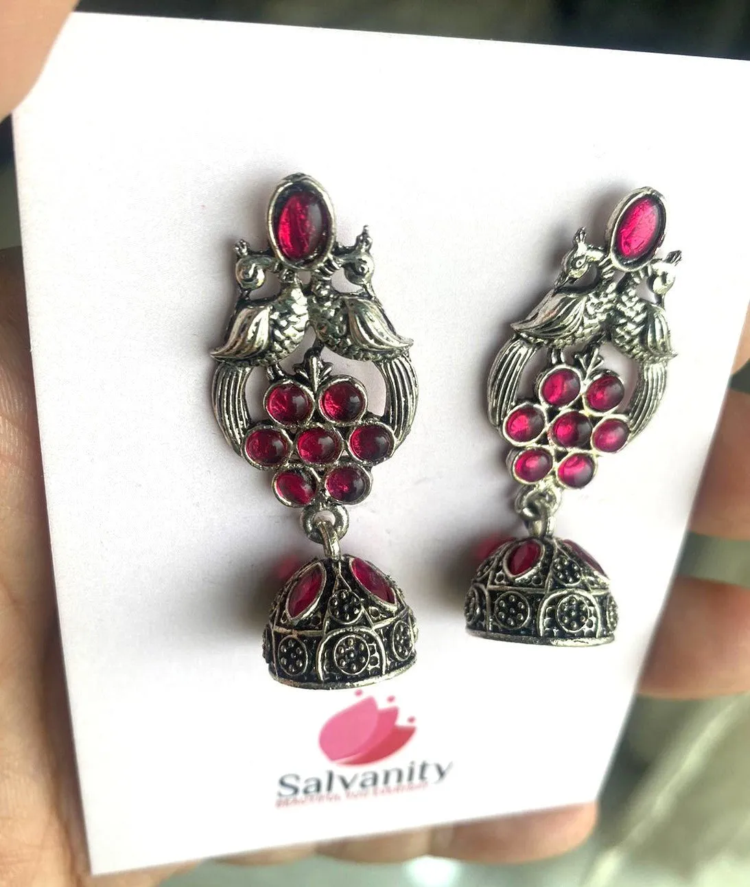 Salvanity German Silver Double Bird Jhumki Small