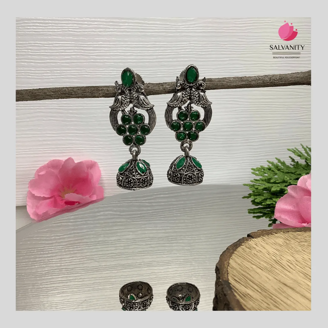 Salvanity German Silver Double Bird Jhumki Small
