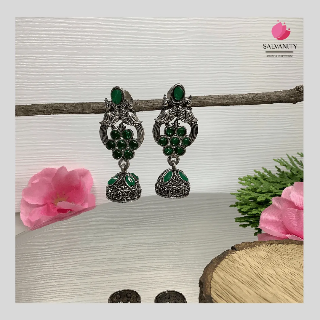 Salvanity German Silver Double Bird Jhumki Small