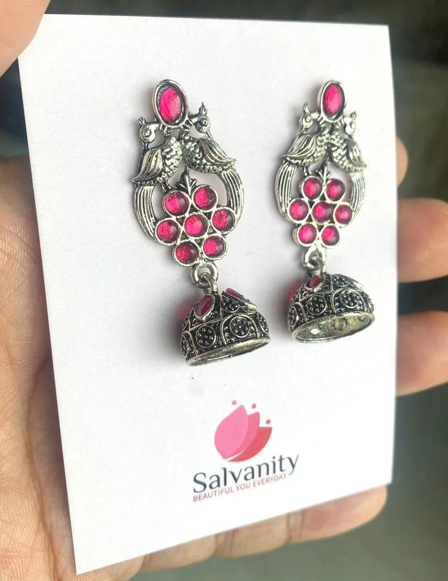 Salvanity German Silver Double Bird Jhumki Small