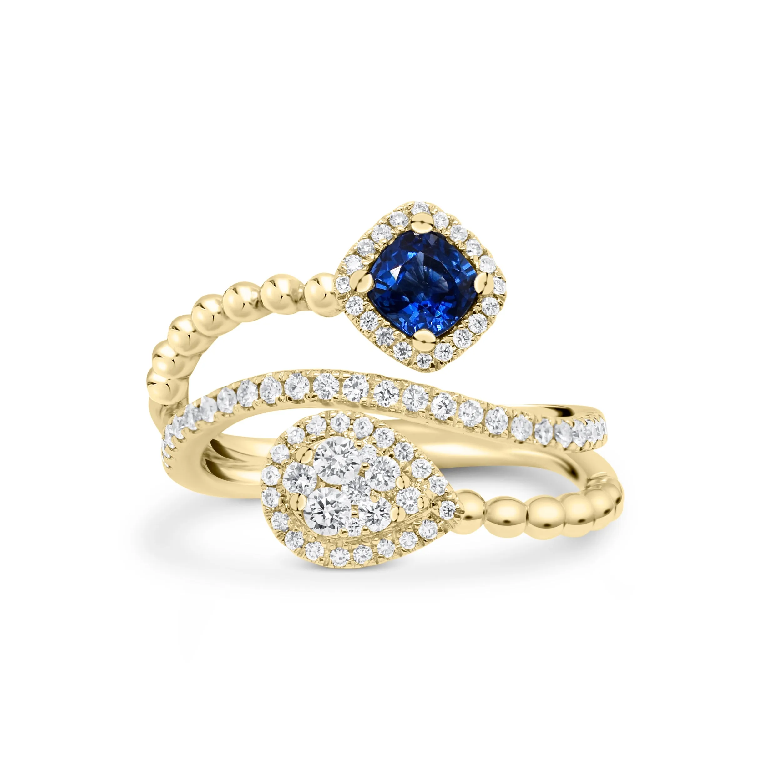 Sapphire Cushion & Diamond Teardrop Bypass Ring