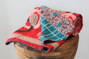 Sari Kantha Large Throw - Red & Teal