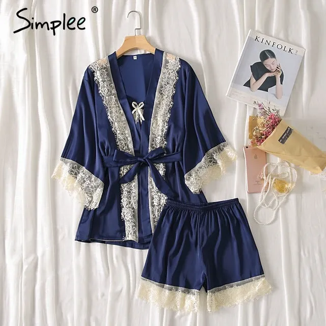 Sexy lace silk plus size pajamas set