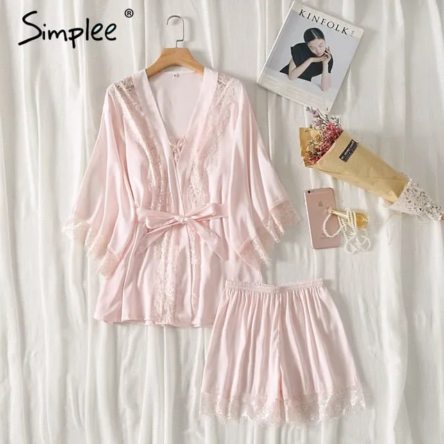 Sexy lace silk plus size pajamas set