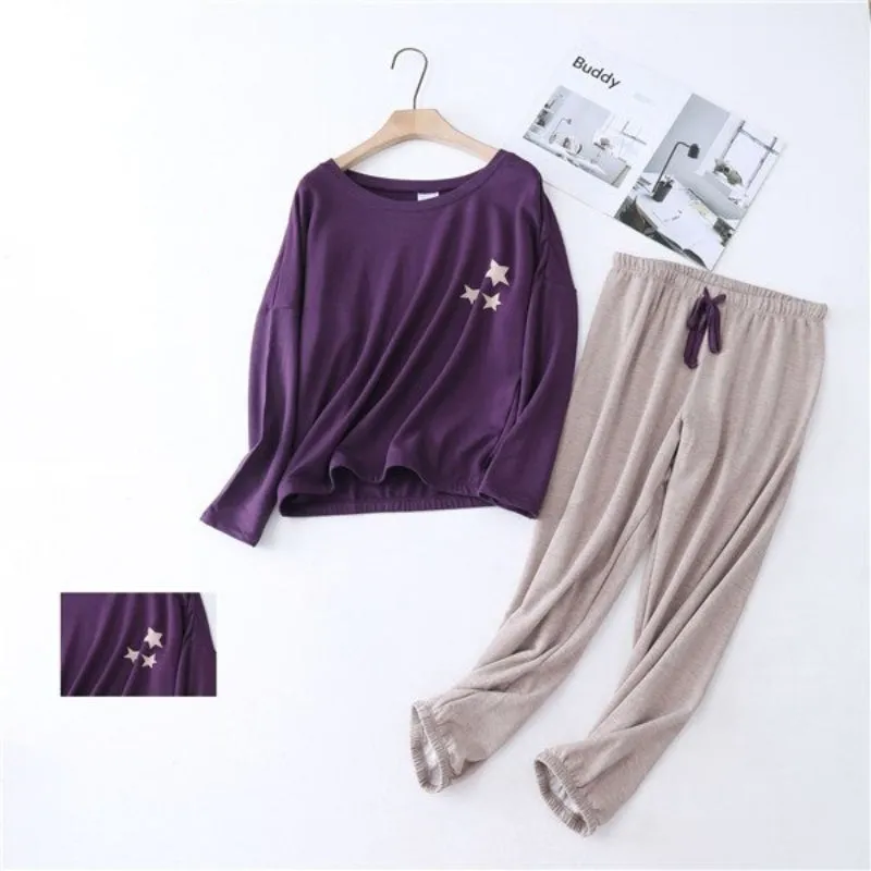Smooth and Comfy Star-shaped Print Long Sleeve Pajamas Set