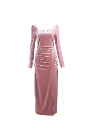 Square neck velvet dress | Pink dress | Holiday dress
