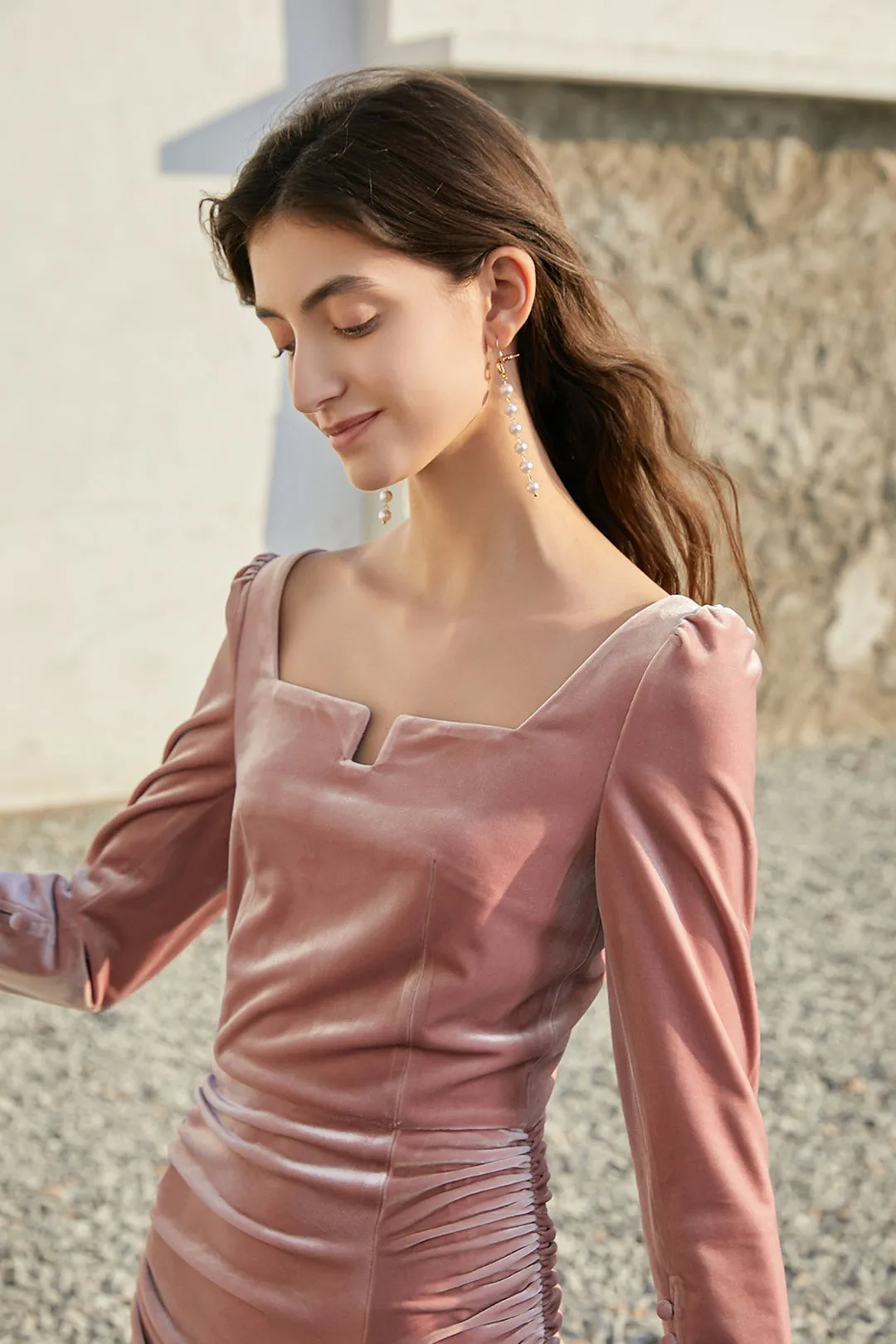 Square neck velvet dress | Pink dress | Holiday dress
