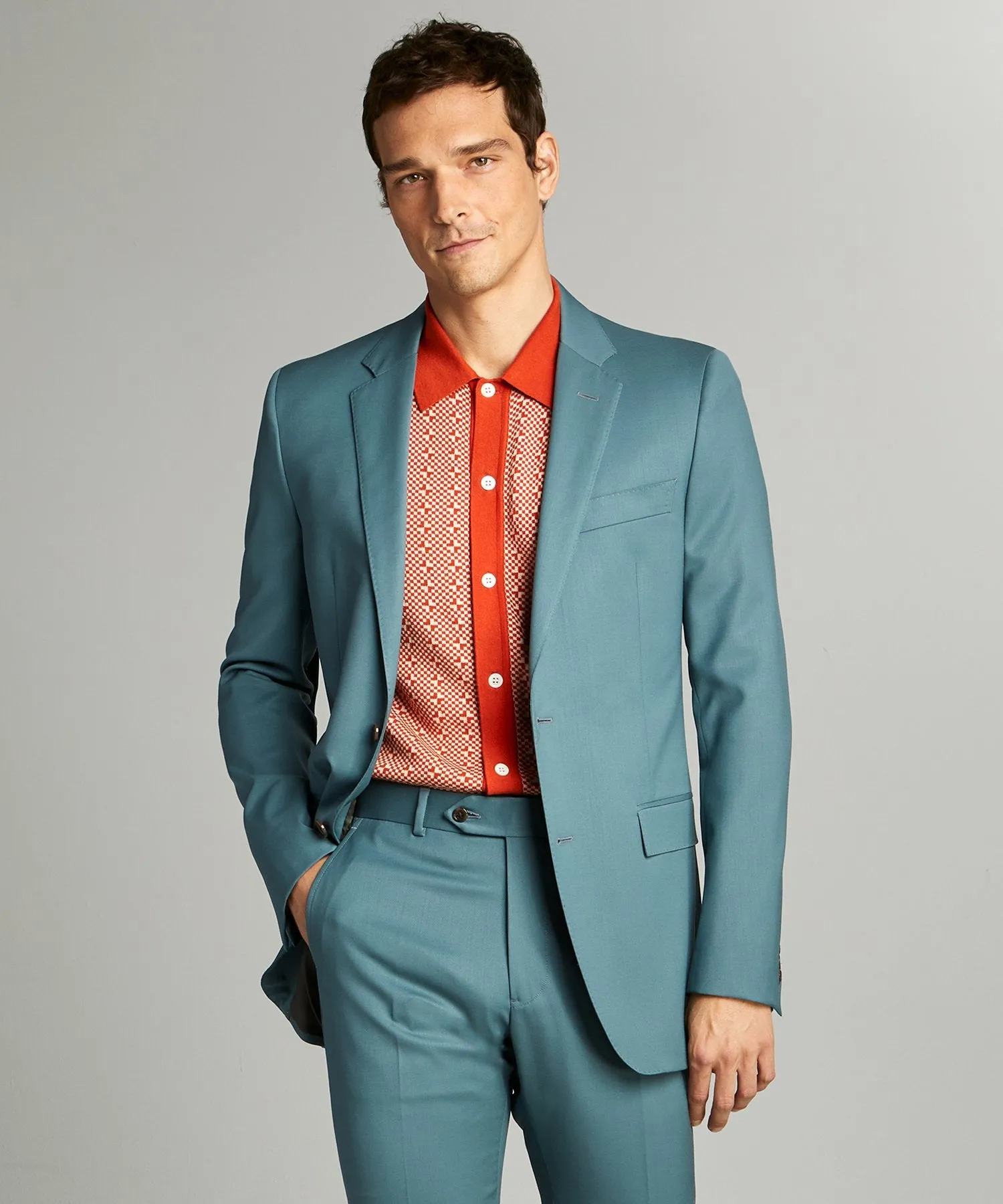 Sutton Wool Gabardine Suit Jacket in Aqua