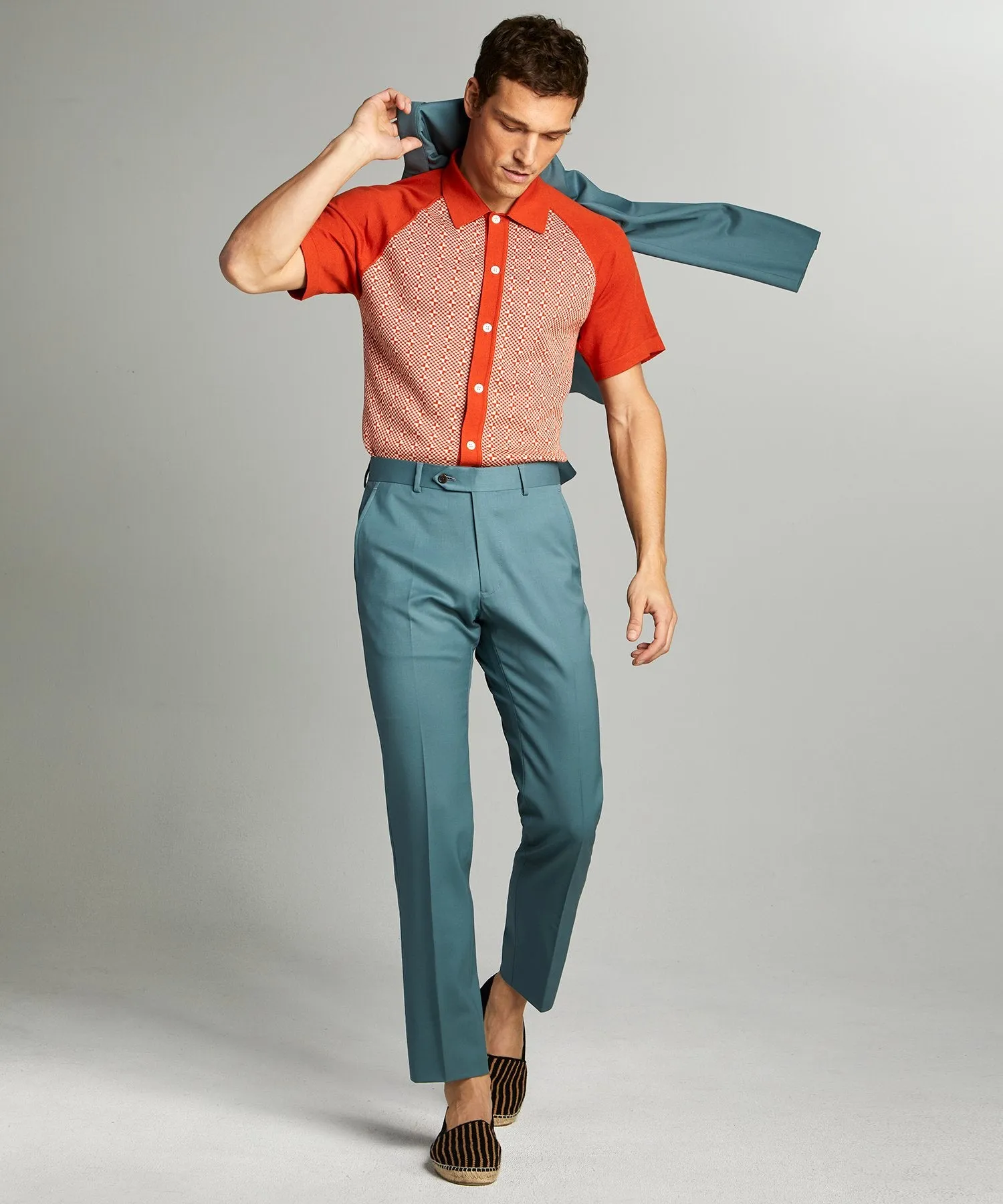 Sutton Wool Gabardine Suit Jacket in Aqua