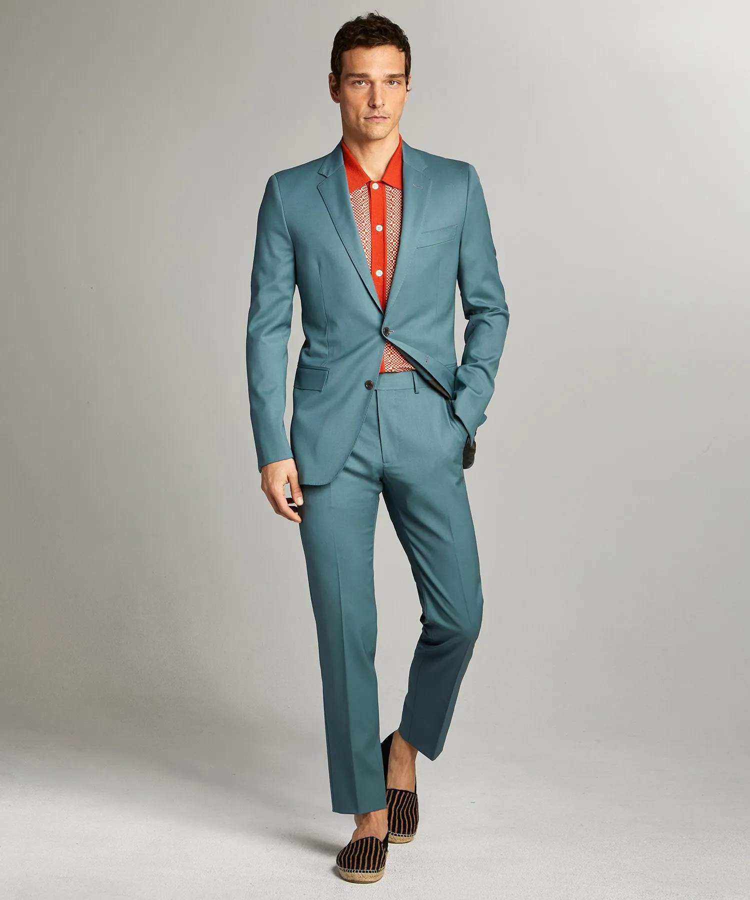 Sutton Wool Gabardine Suit Jacket in Aqua