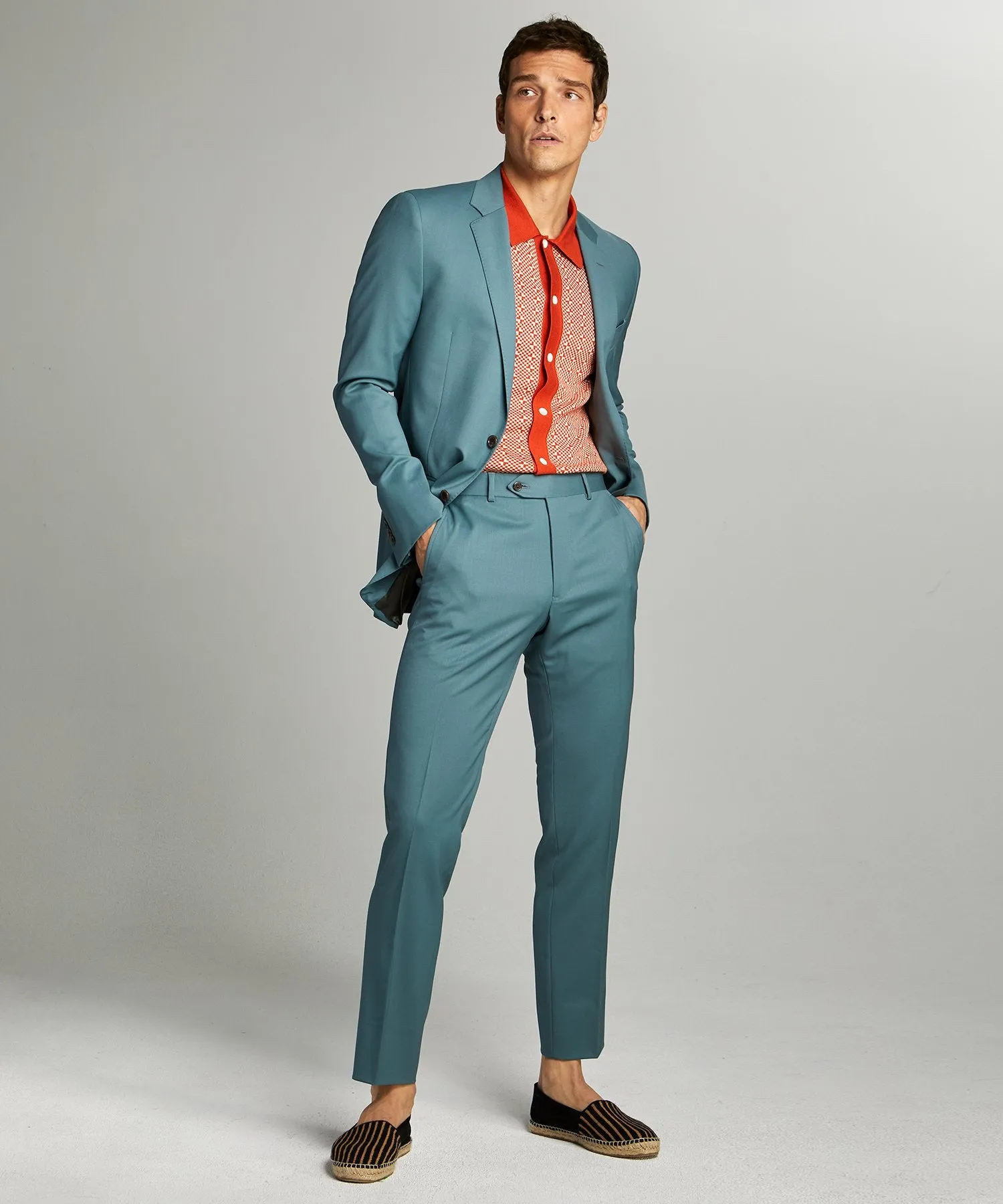Sutton Wool Gabardine Suit Jacket in Aqua
