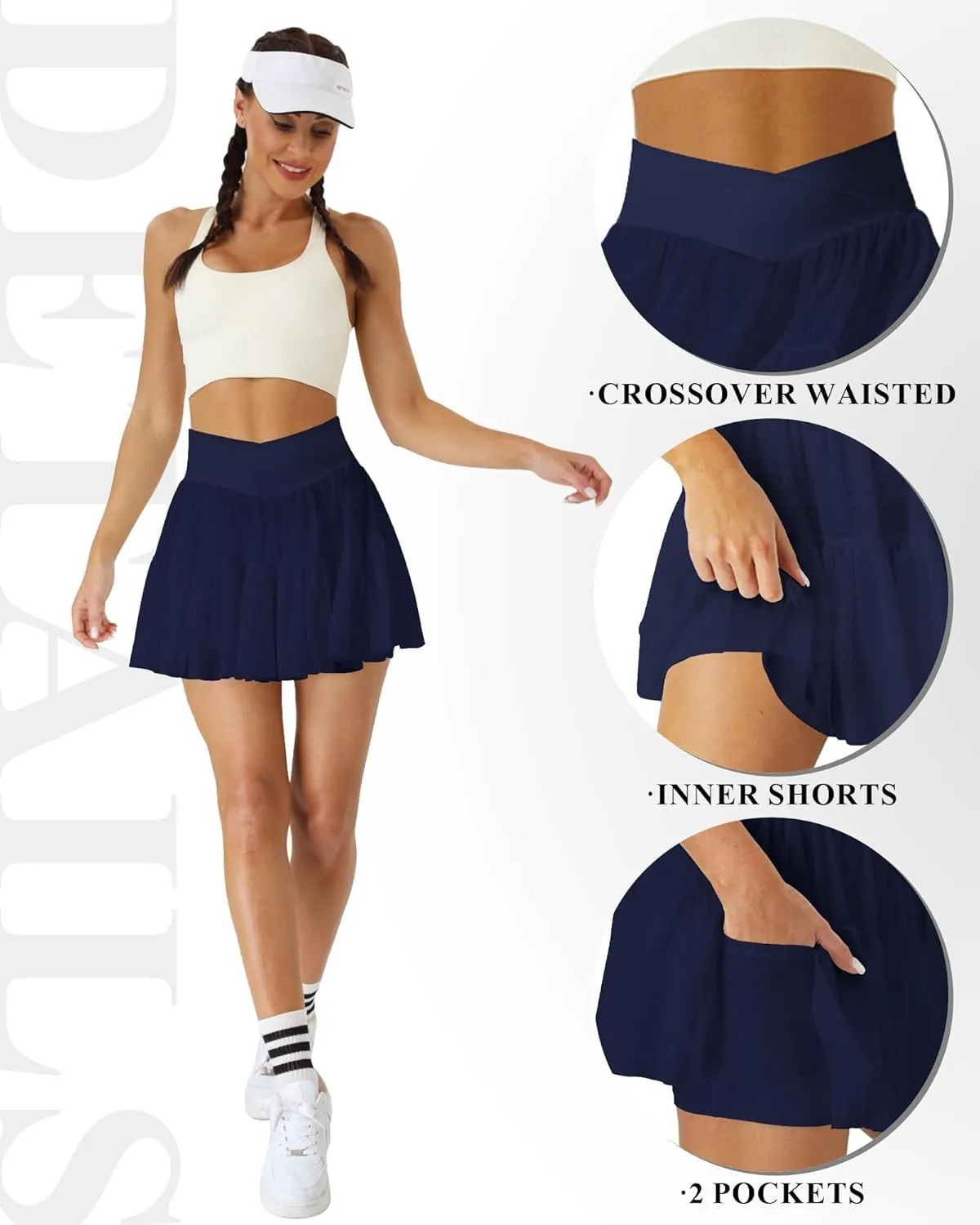 Tennis Skirts for Women Golf Skirt with Shorts Underneath Crossover Athletic Pleated Tulle Skorts with Pockets