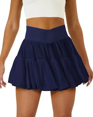 Tennis Skirts for Women Golf Skirt with Shorts Underneath Crossover Athletic Pleated Tulle Skorts with Pockets