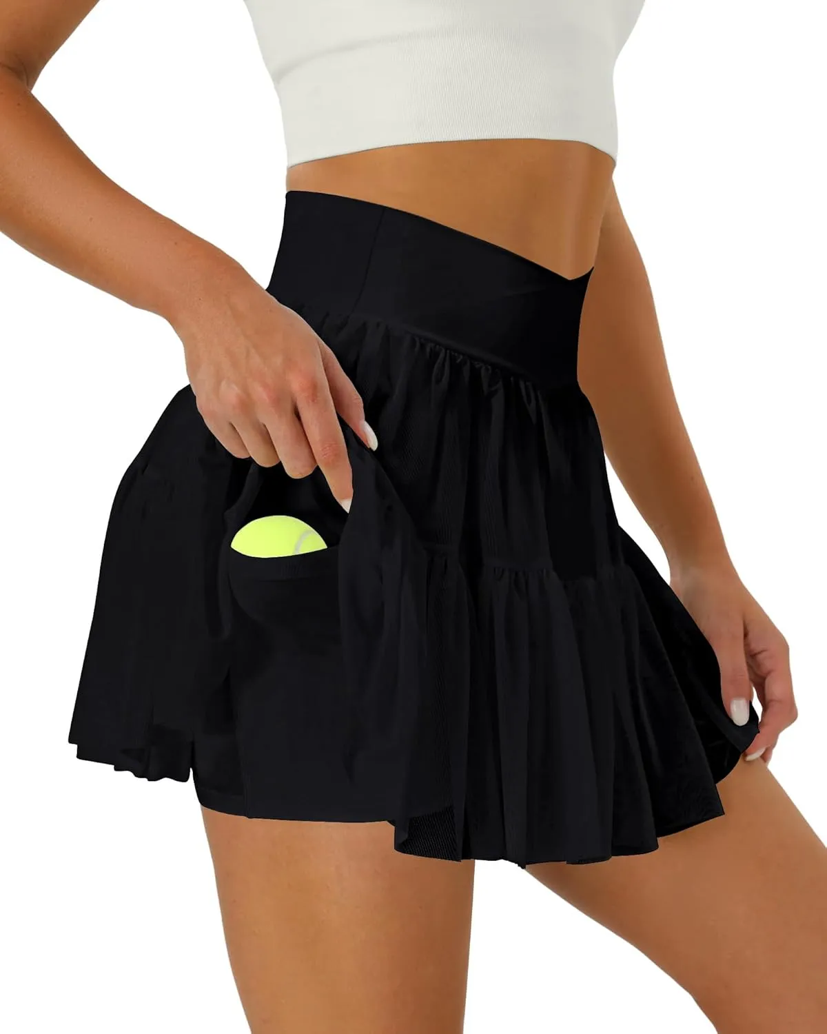 Tennis Skirts for Women Golf Skirt with Shorts Underneath Crossover Athletic Pleated Tulle Skorts with Pockets