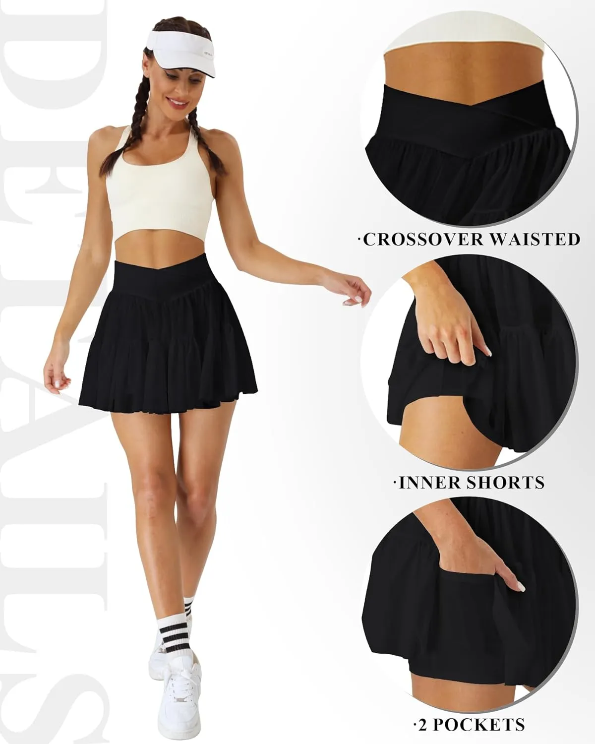 Tennis Skirts for Women Golf Skirt with Shorts Underneath Crossover Athletic Pleated Tulle Skorts with Pockets