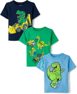 The Children's Place Baby and Toddler Boys' Dino Short Sleeve Graphic T-Shirts, Multipack