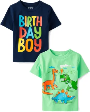 The Children's Place Baby and Toddler Boys' Dino Short Sleeve Graphic T-Shirts, Multipack