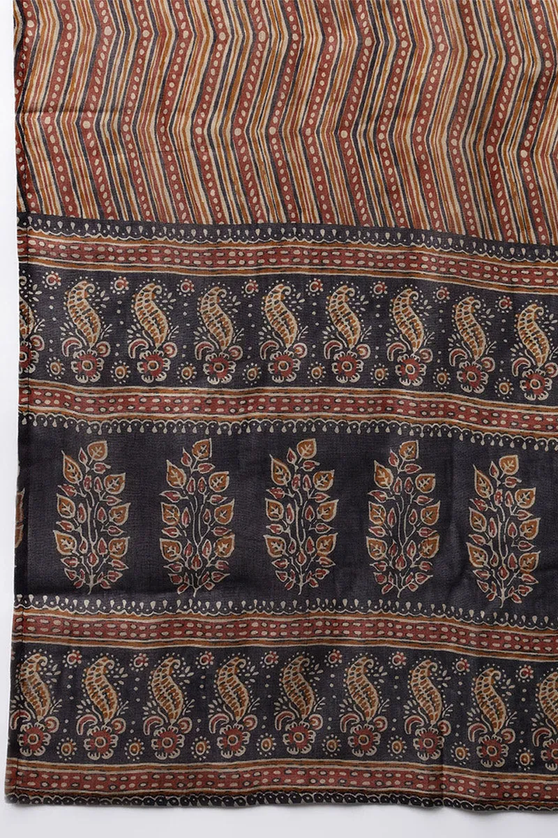 Violet Cotton Ethnic Motifs Printed A-Line Suit Set