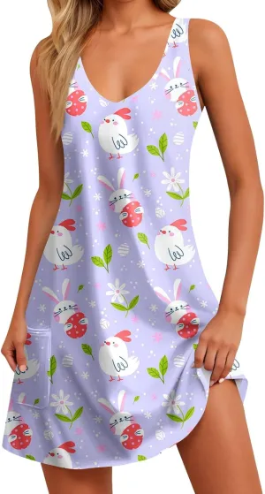Women Summer Dresses V Neck 2025 Swimsuit Coverup Beach Printed Dress with Pocket Casual Vacation Sundress